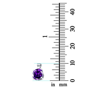 Simulated Amethyst Cubic Zirconia Round Charm Pendant 925 Sterling Silver (10mm)